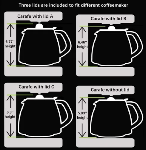 Vista 3 de Jarra de café de repuesto de vidrio de 12 tazas compatible con Mr. Coffee, Black & Decker, Cuisinart y más, mango de cierre negro