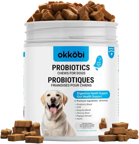 Vista 9 de Probióticos masticables para perros, 150 unidades, masticables probióticos para perros con enzimas e ingredientes naturales, apoyo para la salud