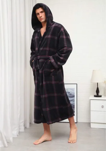 Vista 5 de KEMUSI Bata de baño de longitud completa suave con capucha para hombre, cómodo camisón cálido de longitud completa