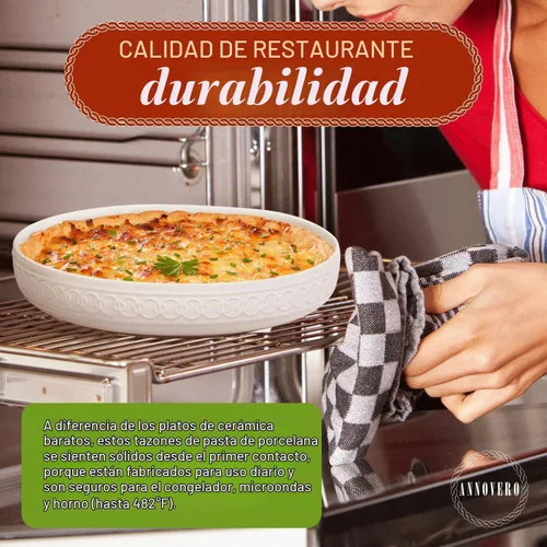 Vista 6 de Annovero Juego de 4 cuencos para pasta, color blanco, 40 onzas, 9 pulgadas de diámetro