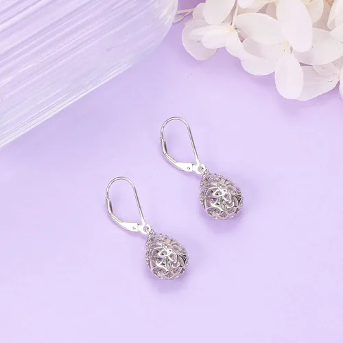 Vista 106 de Aretes colgantes de filigrana de plata de ley 925, margarita, loto, flor de rosa, piedra lunar, lágrima para mujer, nudo celta infinito, margarita