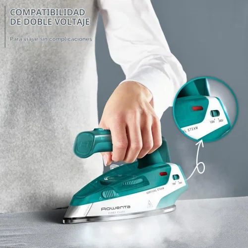 Vista 7 de Rowenta Mini plancha de viaje DUAL voltaje 120-240 para ropa verde DA1610