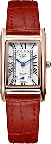 Vista 11 de FANMIS Womens Vintage Rectangular Watches Rose Gold Case Roman Numeral Luxury Wristwatch Square Brown Leather Strap Watch