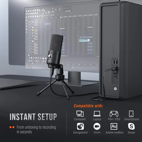 Vista 6 de FIFINE Micrófono USB, Micrófono de condensador de metal para grabar en MAC OS, Windows, Micrófono cardioide para laptop para grabar voces