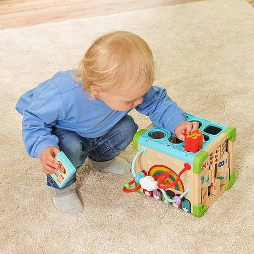 Vista 7 de VTech Cubo de juego interactivo de madera, cubo de juego interactivo con madera certificada FSC®, con varios elementos, canciones y música