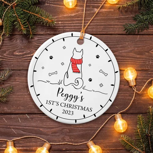 Vista 5 de Adorno personalizado de primera Navidad para perro, adorno de cerámica para la primera Navidad del cachorro, decoración de árbol de Navidad, adorno