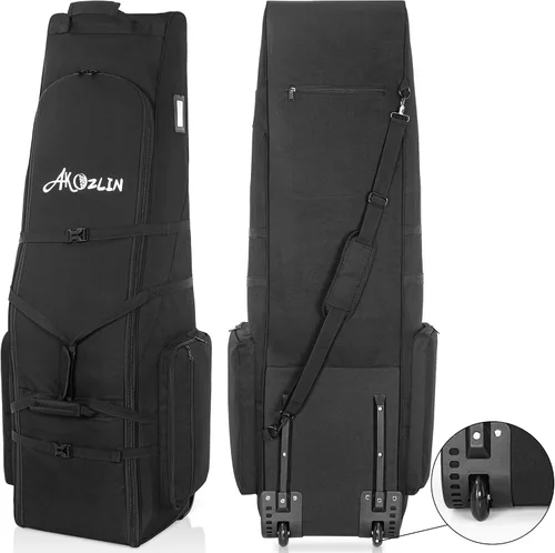 Vista 2 de AKOZLIN Bolsa de viaje de golf, impermeable, universal, plegable, para palos de golf, con ruedas para viajes de aerolíneas