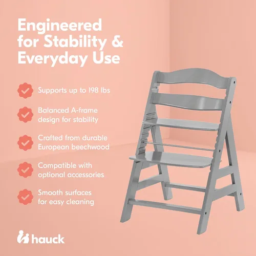 Vista 3 de hauck Alpha+ Grow Along - Trona elevada de madera de haya maciza con asiento ajustable, arnés de seguridad de 5 puntos y barra de parachoques