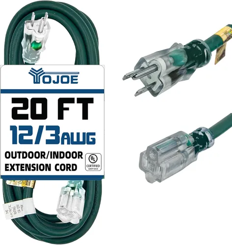 Vista 54 de YOJOE Extensión de cable para interiores y exteriores con extremo iluminado, cable resistente de 3 puntas 15A a prueba de inclemencias del tiempo