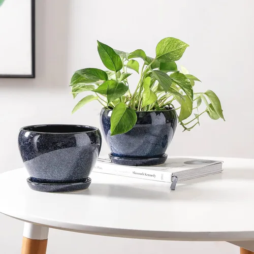 Vista 5 de vicrays Macetas de cerámica para plantas de interior - Maceta de 6.5 pulgadas con orificio de drenaje y platillo para suculentas, orquídeas, flores