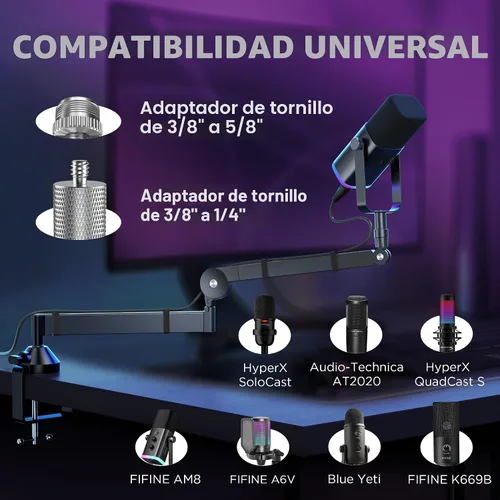 Vista 7 de InnoGear Brazo de micrófono de perfil bajo, brazo articulado de micrófono giratorio de 360°, soporte de micrófono para Fifine AM8 K669B Blue Yeti