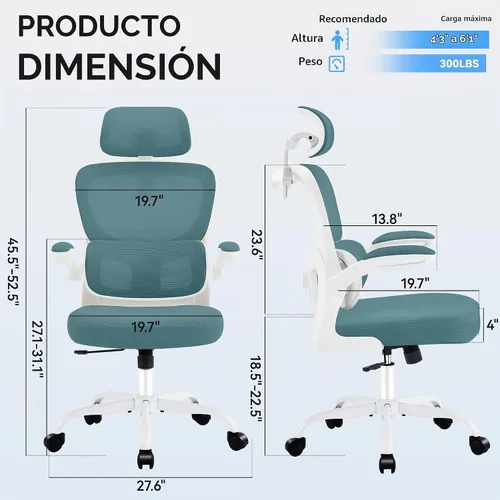 Vista 2 de AreShark Silla de Oficina Ergonómica con Soporte Lumbar Ajustable y Gancho para Respaldo, Silla de Malla Transpirable con Respaldo Alto y Ruedas