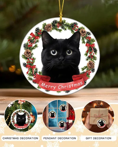Vista 6 de Adorno de gato negro para árbol de Navidad, regalos para amantes de los gatos para mujeres, Keepasake, adornos de Navidad en liquidación