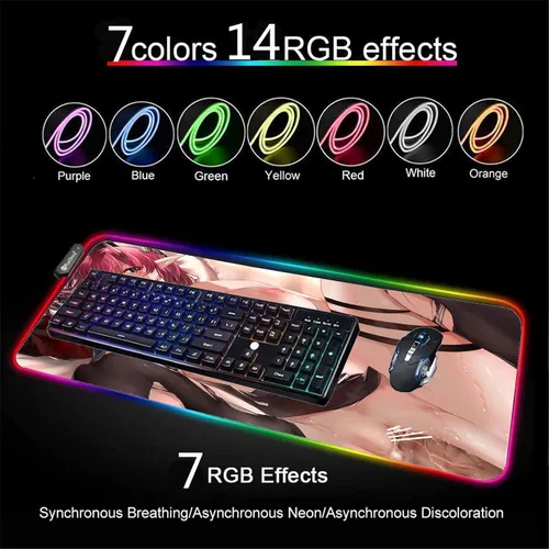 Vista 4 de Alfombrilla de mouse XXL RGB Anime Girl Sexy Butt Breasts Chest Alfombrilla de color LED Accesorios para juegos Mause Alfombra Gamer Oficina PC