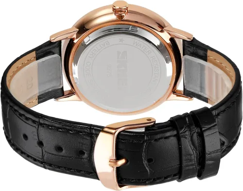Vista 7 de FANMIS Reloj de pulsera analógico de cuarzo súper fino unisex clásico unisex de acero inoxidable ultra fino caso de negocios, Marrón