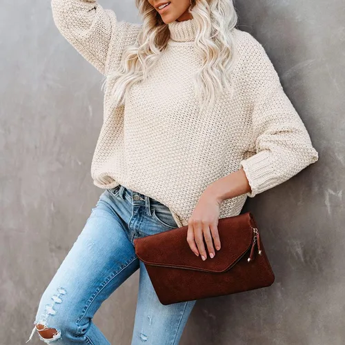 Vista 7 de ZESICA Suéter de punto sin botones manga larga para mujer, cuello alto, informal, estilo suelto