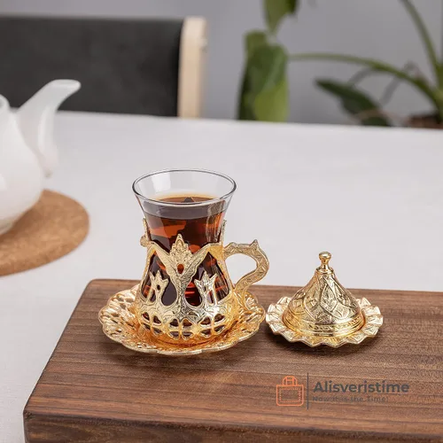 Vista 2 de Alisveristime Cakmali - Juego de té turco con 6 tazas de vidrio, 3.4 fl oz, dorado