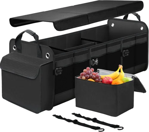 Vista 8 de Organizador de maletero de coche con tapa y bolsa enfriadora a prueba de fugas removible, cubierta plegable, organizadores grandes de maletero