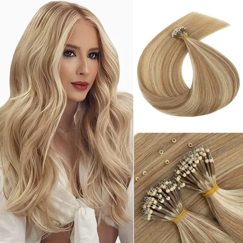 Vista 11 de MY-LADY Microlink - Extensiones de cabello humano con microcuentas de 14 pulgadas, extensiones de cabello rubio con micro bucle, extensiones