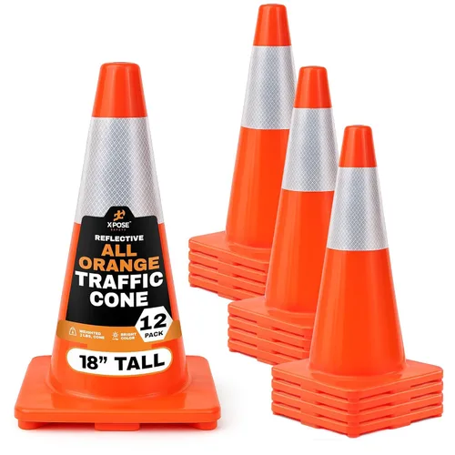 Vista 16 de Xpose Safety Conos de tráfico naranjas de 12 pulgadas con collar de 4 pulgadas, paquete de 4 conos de seguridad de plástico PVC multiusos