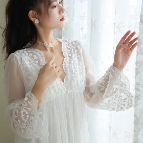 Vista 5 de Sharebeauty Camisón estilo palacio victoriano vintage súper suave modal viscosa rayón