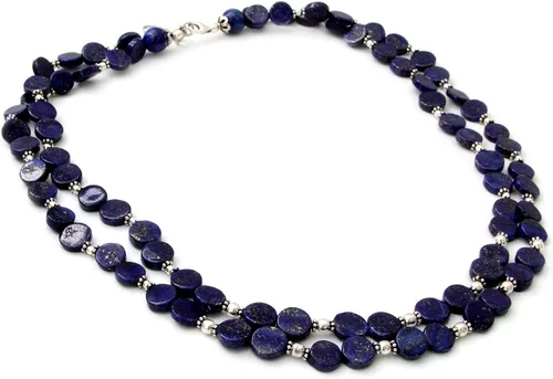 Vista 2 de NOVICA Collar de plata de ley 925 con hilo de lapislázuli hecho a mano, collar de doble hebra para mujer, collares para mujer, collar de piedra