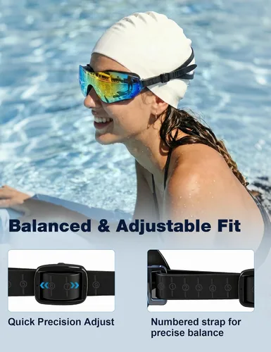 Vista 6 de Gafas de natación para adultos, sin marco, de visión amplia, para hombres y mujeres, antivaho, UV, a prueba de fugas, gafas de piscina
