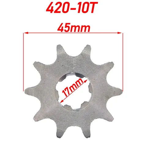 Vista 2 de Piñón delantero para motocicleta de 420-10T-0.669 in, se adapta a 50cc 70cc 90cc 110cc 125cc 140cc 160cc Dirt Pit Bike Mini Bike ATV Quad Wheeler