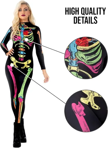 Vista 4 de Morph Disfraz de esqueleto para mujer disfraz de esqueleto para mujer disfraz de Halloween para mujer