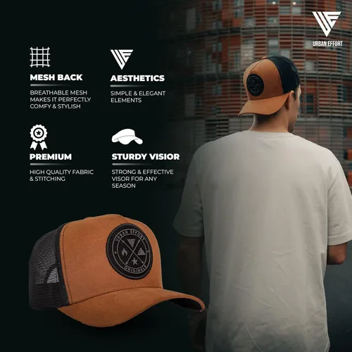 Vista 125 de Urban Effort Gorra trasera de malla, para hombres y mujeres, gorra de béisbol de 5 paneles, gran cierre a presión para caza y senderismo