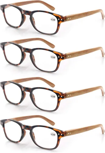 Vista 12 de MODFANS Paquete de 4 gafas de lectura 2.0, con bisagras de resorte de aspecto de madera, elegantes, para hombres y mujeres Paquete de 4