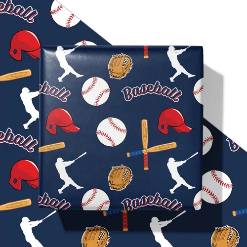 Vista 9 de SaringSwoon Papel de regalo para baby shower para niños y niños, papel de regalo de pelota deportiva azul con diseño de baloncesto, fútbol, béisbol