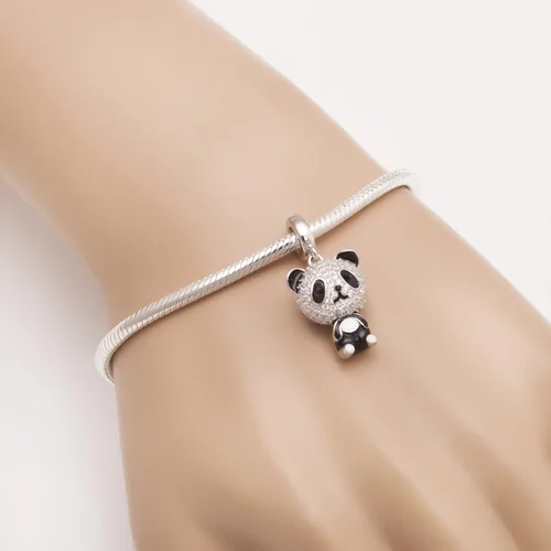 Vista 4 de Abalorio de plata de ley 925 con forma de corazón y diseño de panda