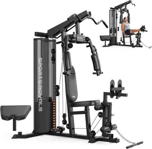 Vista 11 de Sportsroyals Equipo de gimnasio en casa, pila de peso de 150 libras, máquina de entrenamiento de cuerpo completo con sistema de polea