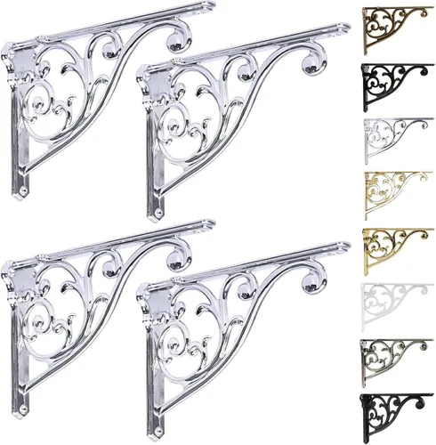 Vista 53 de Soportes de estante de 4 pulgadas, paquete de 4 soportes de pared de latón antiguo de alta resistencia, estantes decorativos de cocina victoriana