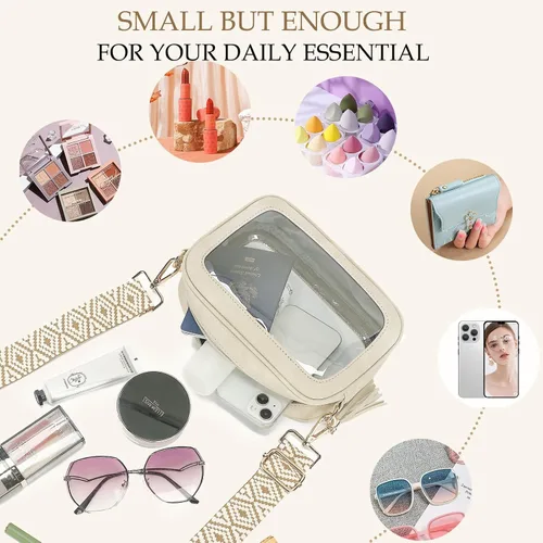 Vista 4 de LOXOMU - Bolso cruzado transparente para mujer aprobado para usar en estadios, bolsos transparentes impermeables con correa estilo guitarra