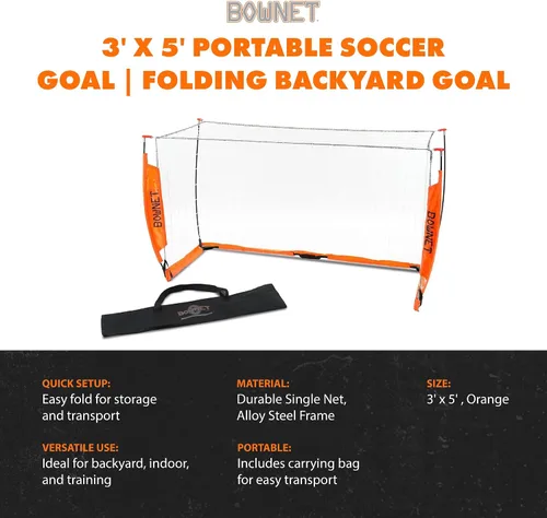 Vista 2 de Bownet - Portería de fútbol portátil con red - Portería de fútbol plegable emergente para entrenamiento y práctica - Marco de metal duradero