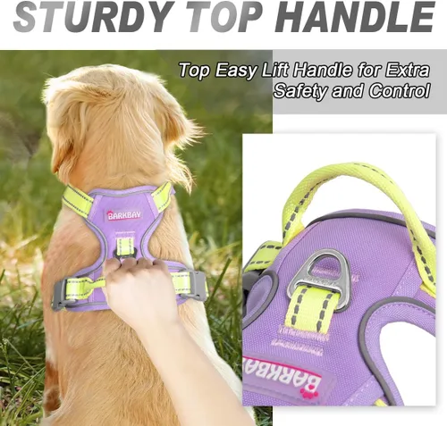 Vista 43 de BARKBAY - Arnés para perro sin tirones con clip frontal, material resistente y reflectante, asa de fácil control para pasear perros grandes