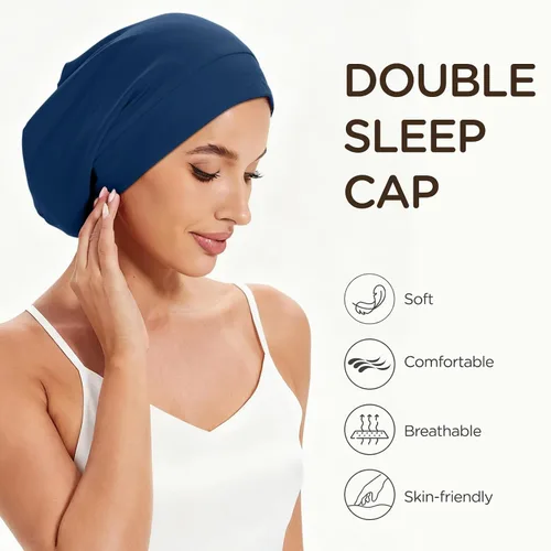 Vista 3 de 2 gorros de satén para dormir para mujer, Multi Adjustable Slouchy Beanie Hat, Night Sleep Cap Hair Wrap for Curly & Natural Hair