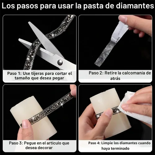 Vista 4 de Hicarer 3 yardas de cintas de diamantes de imitación de resina para boda, cinta autoadhesiva de diamantes de cristal, rollo de cinta de resina