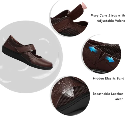 Vista 4 de Zapatos planos clásicos y cómodos Mary Jane para mujer, zapatos de vestir casuales a la moda, bonitos zapatos de vestir con puntera cerrada, ligeros