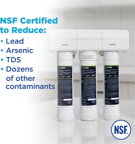Vista 5 de EcoPure Sistema de ósmosis inversa ECOP30 Premium – Sistema de filtro de agua potable debajo del fregadero – Certificado NSF – Reduce plomo, cloro