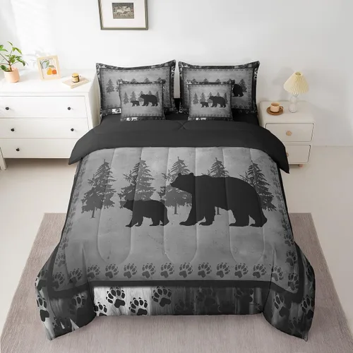 Vista 47 de Feelyou Juego de edredón de ciervo con sábanas – Tamaño Queen 7 piezas Juego de ropa de cama infantil de caza rústica – Cama de ciervo de cabaña