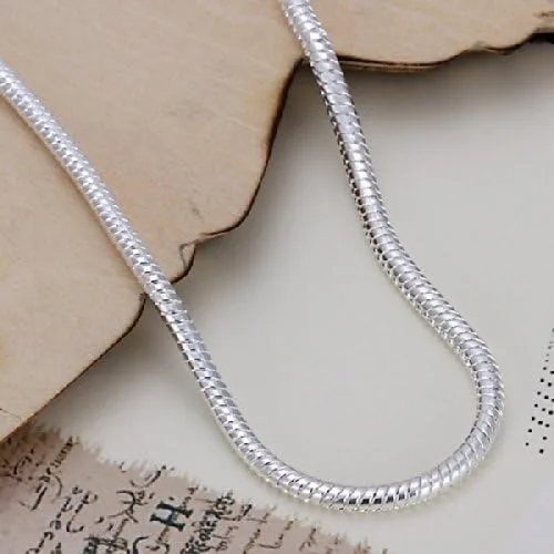 Vista 8 de Pulsera de cadenas de serpiente de plata de ley 925 de 0.118 in para cuentas europeas, Plata de ley