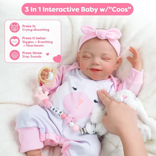 Vista 3 de BABESIDE Muñecas de bebé recién nacidas realistas, de 20 pulgadas, con texto en inglés "Sweet Smile", realista, cuerpo de tela recién nacida