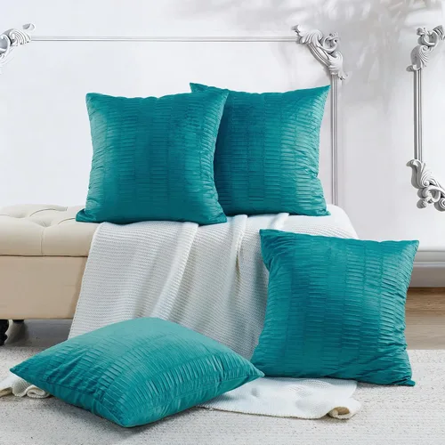 Vista 21 de Juego de 2 fundas de almohada decorativas de terciopelo a rayas plisadas de 14 x 26 pulgadas, funda de cojín rectangular suave y elegante para sofá