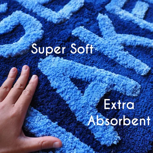 Vista 4 de Evovee Alfombra de baño con texto en inglés «Get Naked», divertida y bonita, antideslizante, lavable y con texto en inglés «Get Nake», color azul