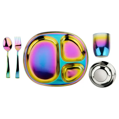 Vista 15 de Ahimsa Plato de Acero Inoxidable para Niños, Platos Divididos para Niños Pequeños y Bebés Diseñados por Pediatras, No Tóxico, Irrompible y Apto
