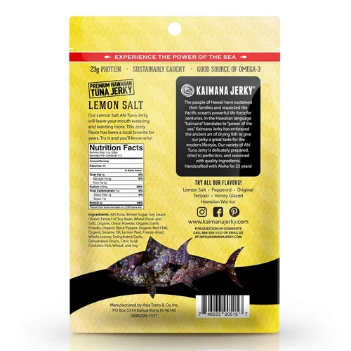 Vista 2 de Kaimana Cecina de atún Ahi silvestre capturada en la naturaleza, sal de limón, rica en omega-3 y alta en proteínas, cecina de pescado totalmente