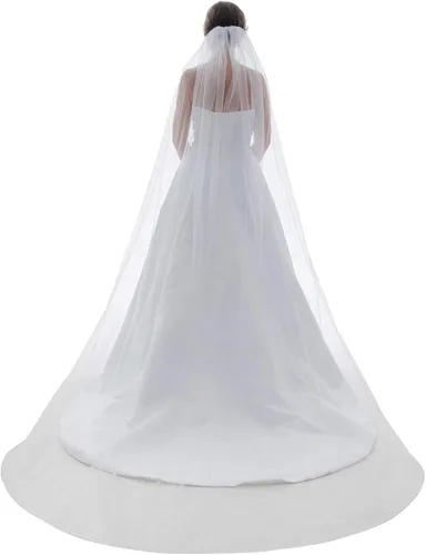 Vista 2 de SAMKY 1T 1 Tier Beaded Edge Wedding Veil Cathedral Length 108